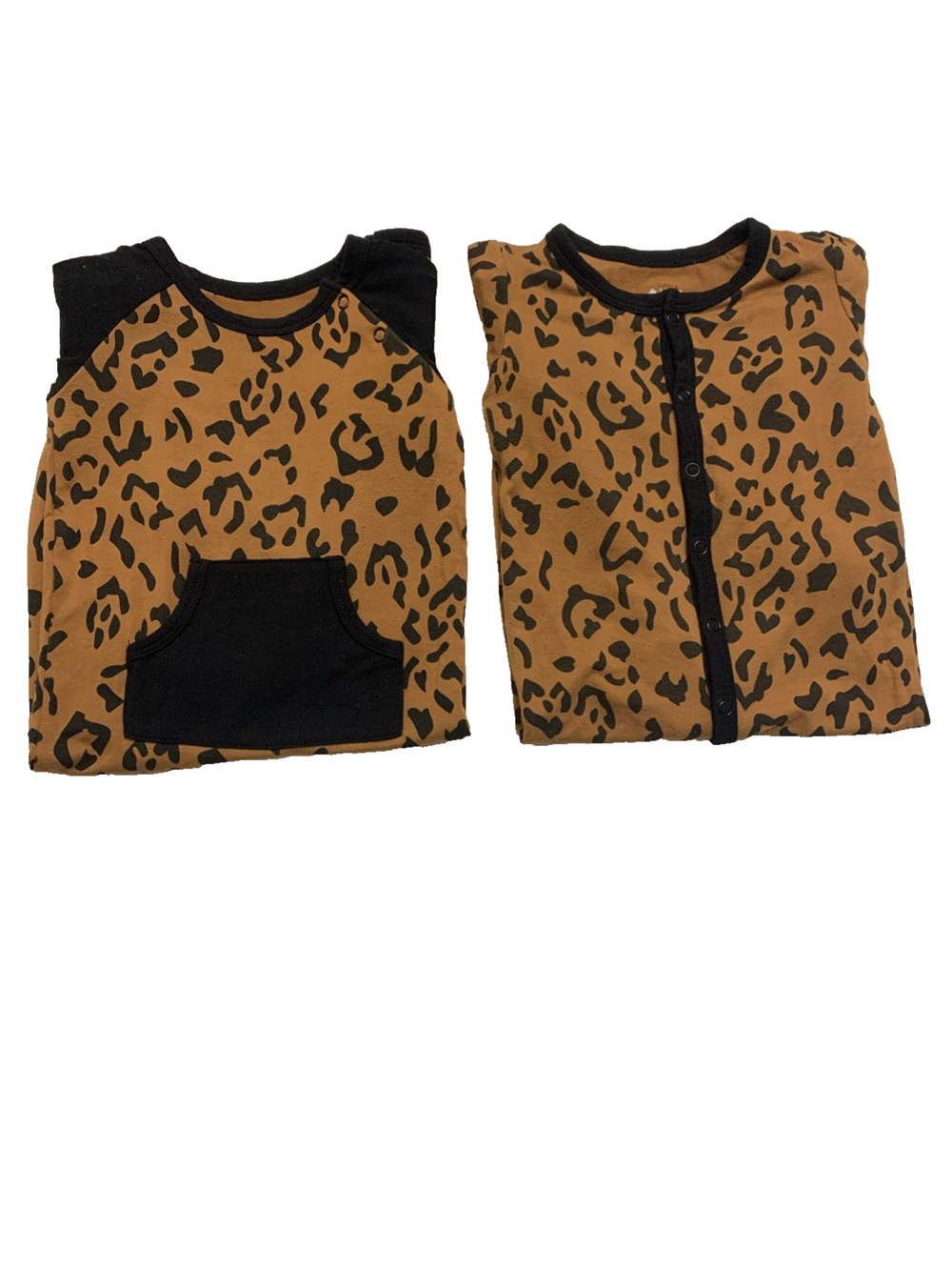 Kyte Baby Bamboo Romper Lot 2 Leopard Print 12-18 Months Shorty & Long Sleeve